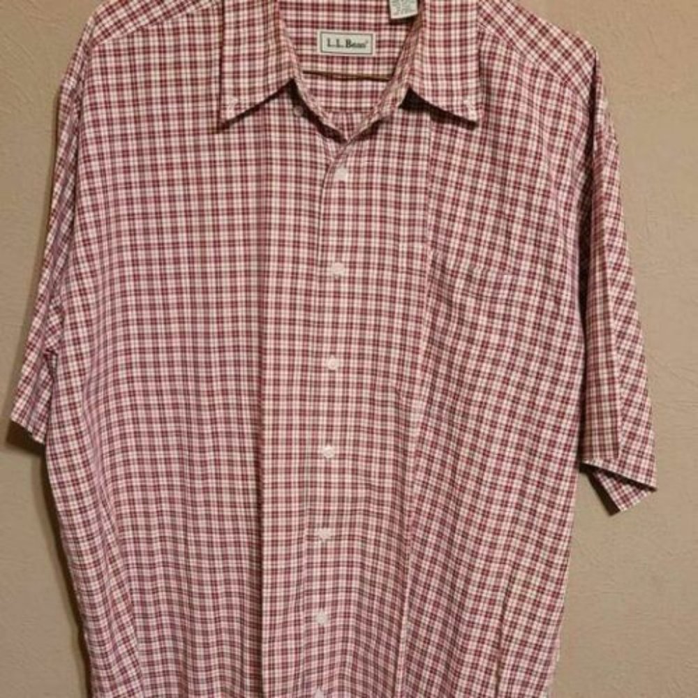 LL Bean Vintage Red and White Checkered Button-Dow